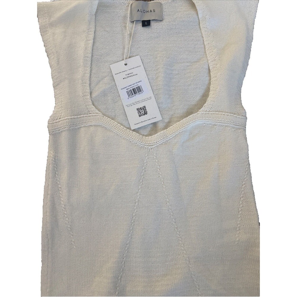 Alohas Peasant Corset Knit Top Size Large White Designed In Barcelona Made In EU - Picture 2 of 6